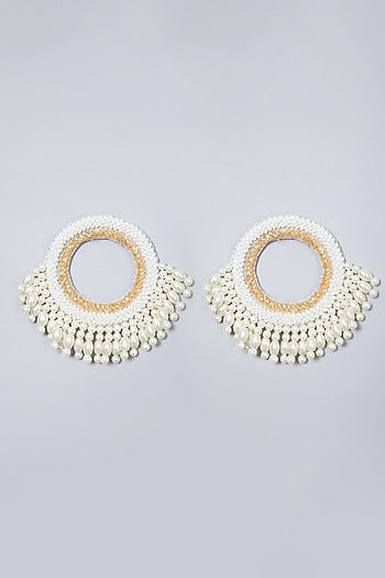 White Embroidered Round Earrings