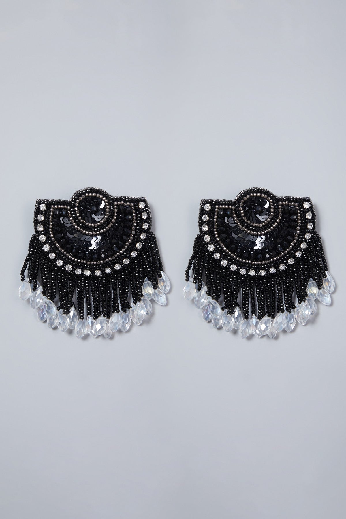 Black Hand Embroidered Earrings