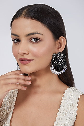 Black Hand Embroidered Earrings