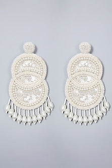 White Beaded Long Earrings