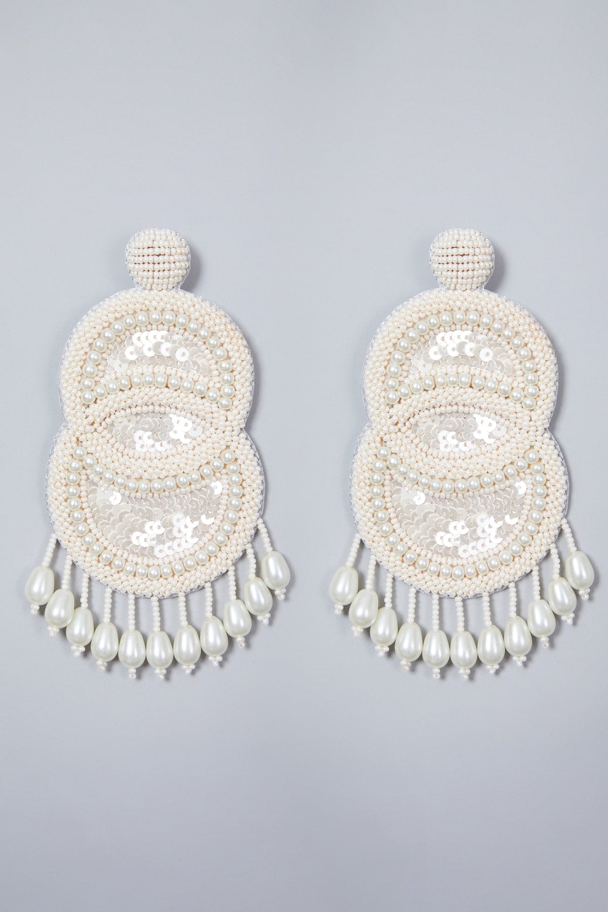 White Beaded Long Earrings