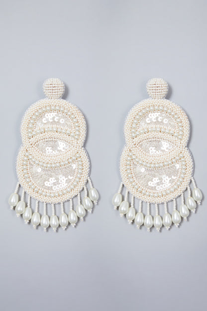 White Beaded Long Earrings