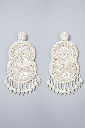 White Beaded Long Earrings