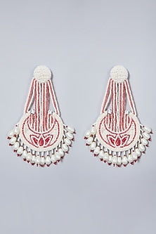 White Beaded Long Earrings
