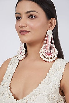White Beaded Long Earrings