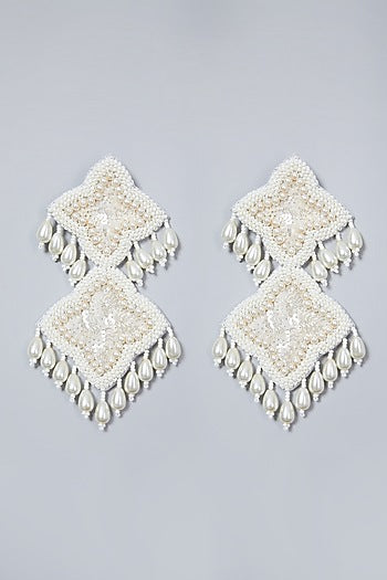 White Hand Embroidered Dangler Earrings