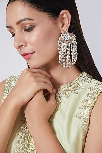 Silver Hand Embroidered Earrings