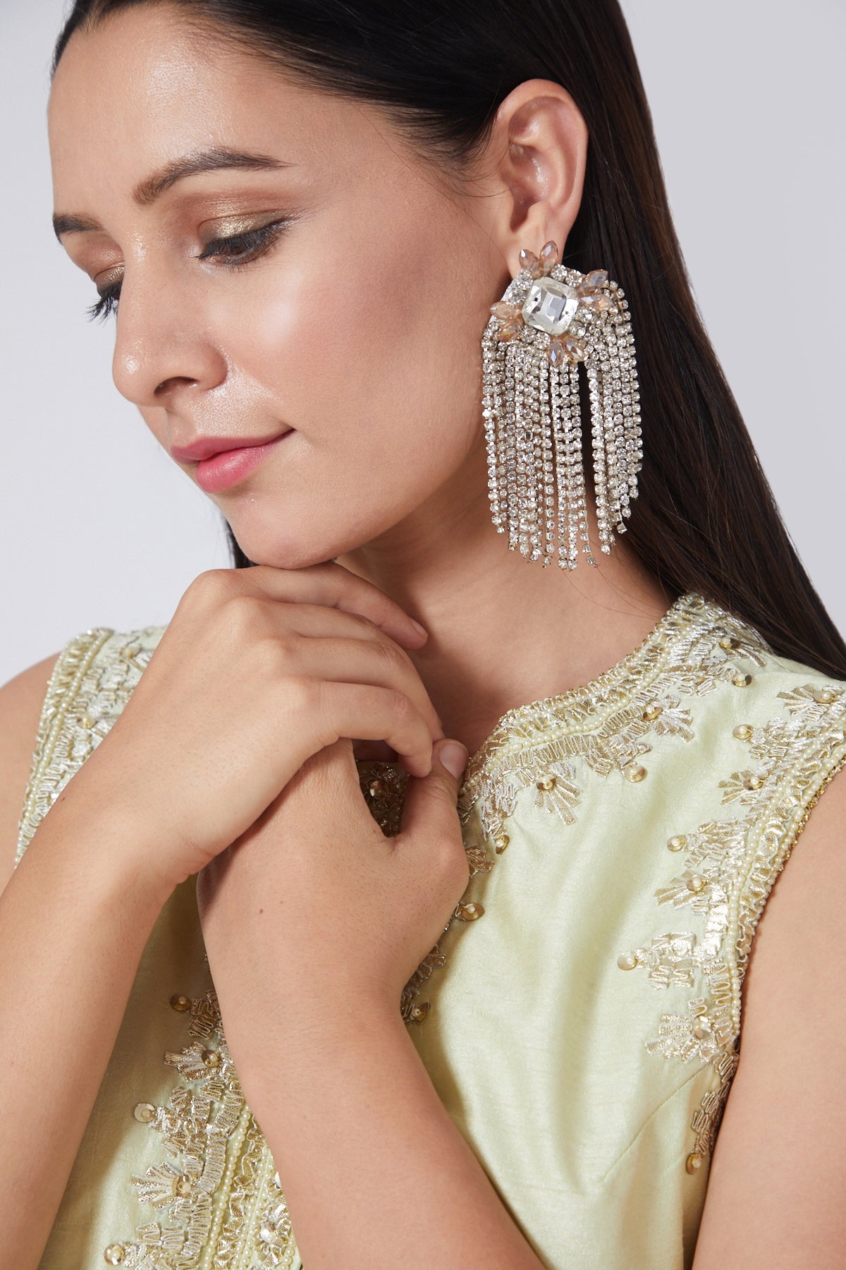 Silver Hand Embroidered Earrings
