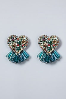 Green Embroidered Heart Earrings