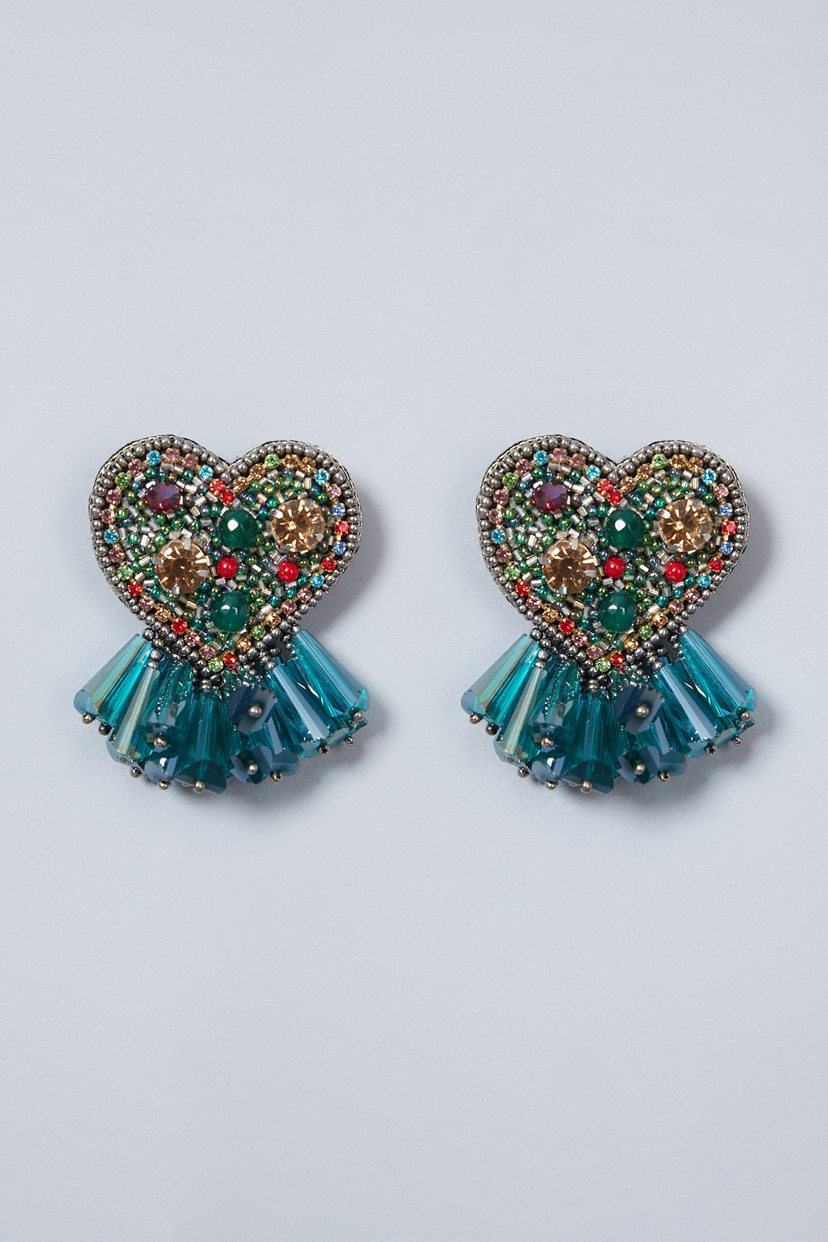 Green Embroidered Heart Earrings