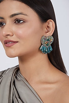 Green Embroidered Heart Earrings