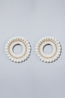 White Beaded Round Earrings