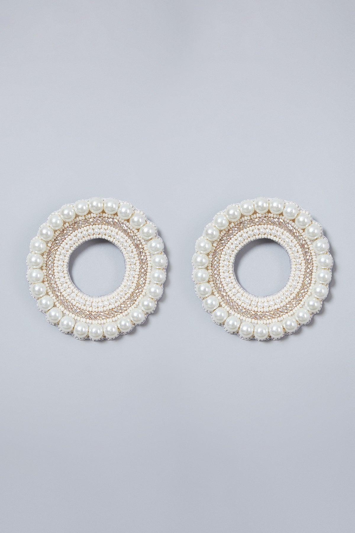White Beaded Round Earrings