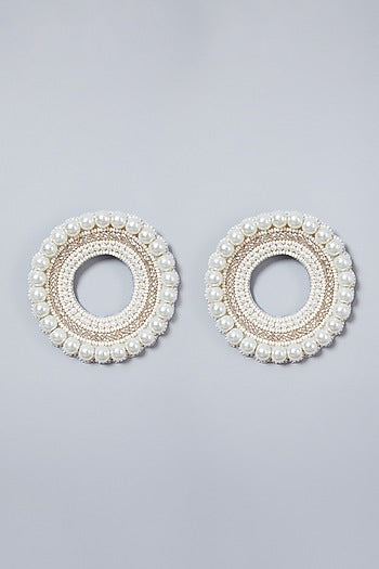 White Beaded Round Earrings