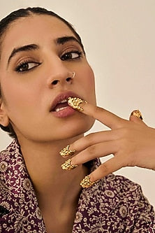 Antique Gold Plated Brass Rings (Set Of 5)