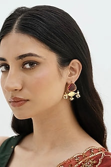 Gold Plated Faux Pearl & Semi-Precious Stone Stud Earrings