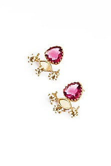 Gold Plated Faux Pearl & Semi-Precious Stone Stud Earrings