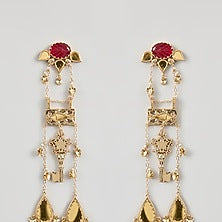Gold Plated Faux Pearl & Semi-Precious Stone Dangler Earrings