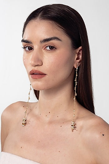 Gold Finish Cubic Zirconia Linear Earrings