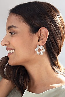 Gold Finish Cubic Zirconia Firework Scallop Stud Earrings