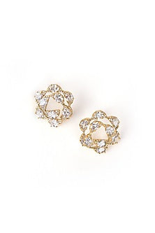 Gold Finish Cubic Zirconia Firework Scallop Stud Earrings
