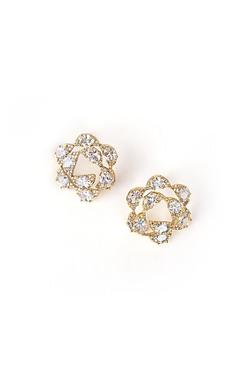 Gold Finish Cubic Zirconia Firework Scallop Stud Earrings