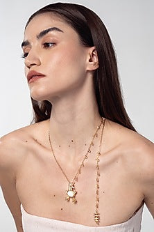 Gold Finish Cubic Zirconia Ducklet Necklace