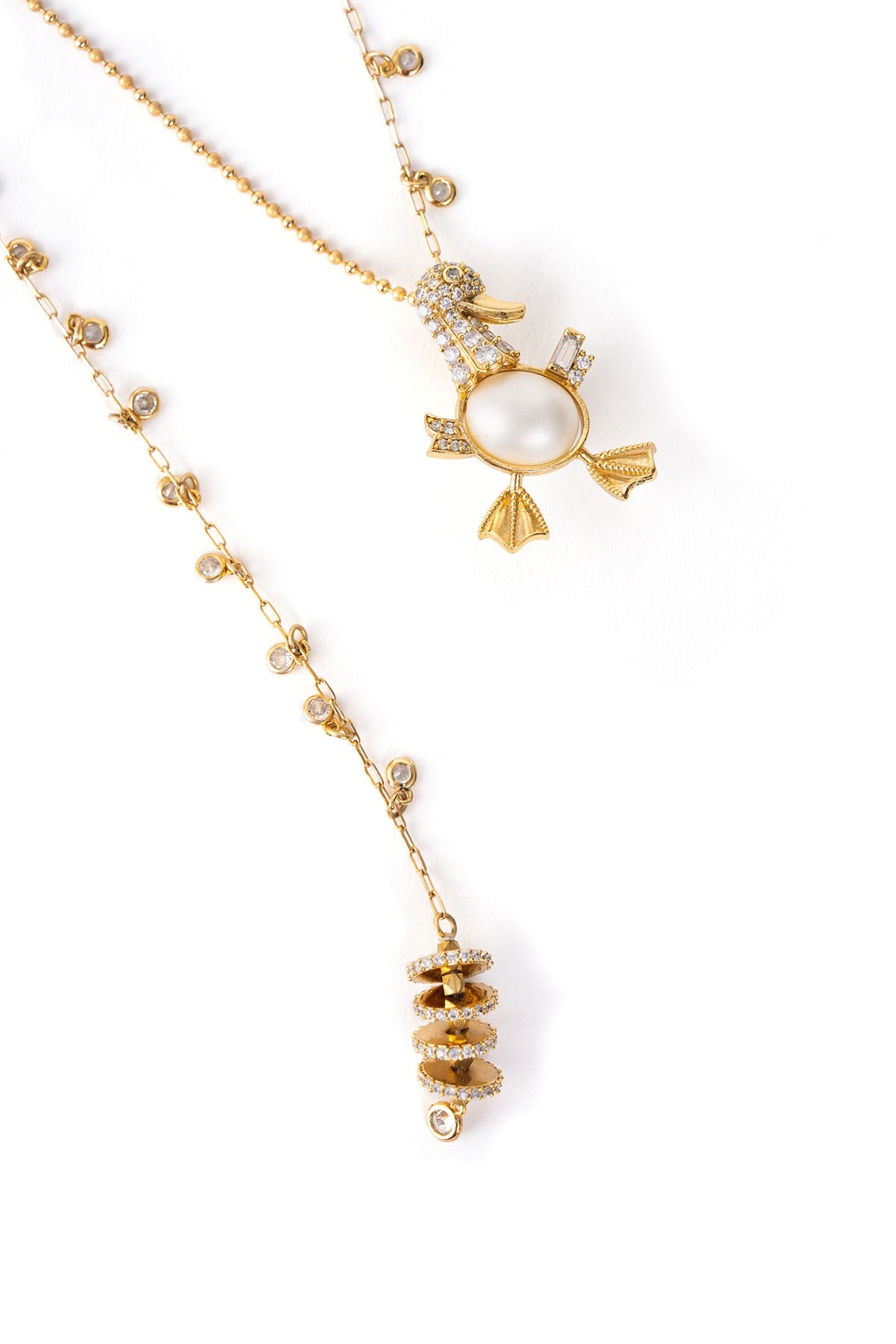 Gold Finish Cubic Zirconia Ducklet Necklace