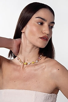 Gold Finish Multi-Colored Cubic Zirconia Linear Choker Necklace