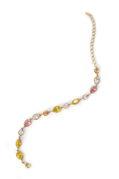 Gold Finish Multi-Colored Cubic Zirconia Linear Choker Necklace