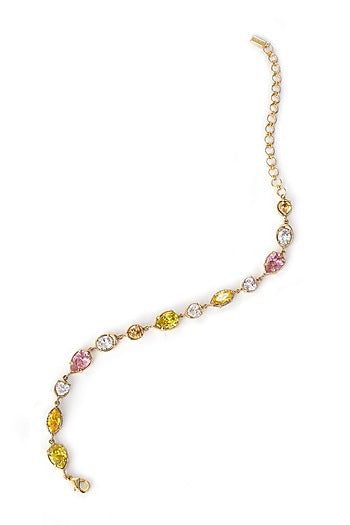 Gold Finish Multi-Colored Cubic Zirconia Linear Choker Necklace