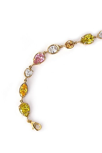 Gold Finish Multi-Colored Cubic Zirconia Linear Choker Necklace
