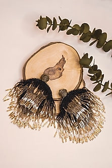 Black Glass Hand Embroidered Long Earrings