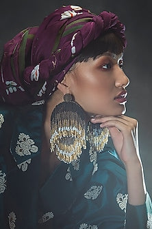 Black Glass Hand Embroidered Long Earrings
