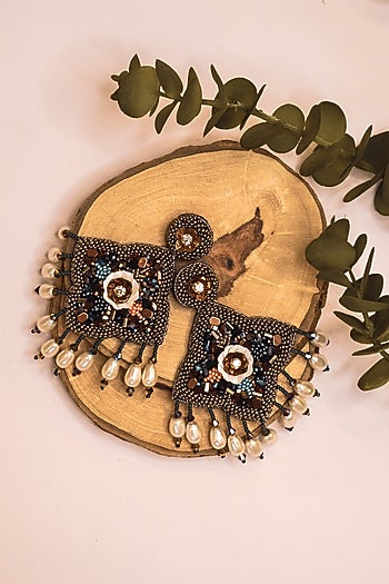 Black Hand Embroidered Earrings