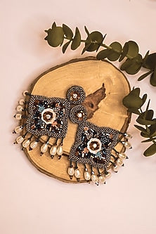 Black Hand Embroidered Earrings