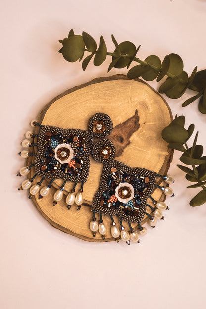 Black Hand Embroidered Earrings