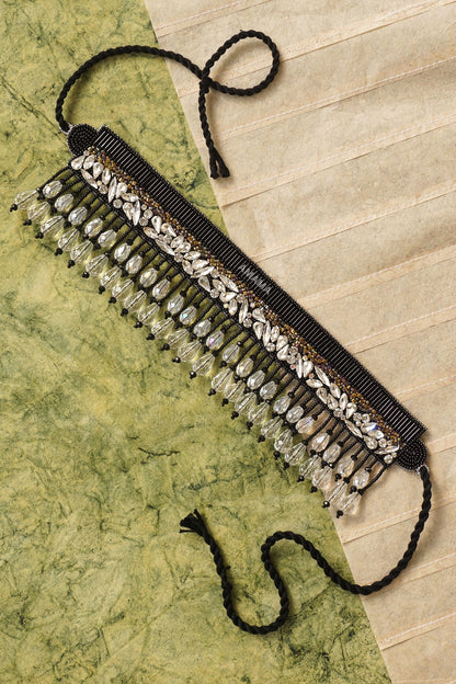 Black Glass Hand Embroidered Choker Necklace