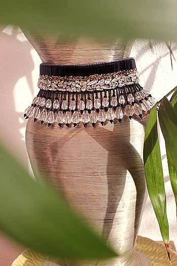 Black Glass Hand Embroidered Choker Necklace
