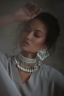 White Glass Hand Embroidered Earrings