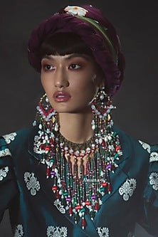 Multi Colored Glass Hand Embroidered Long Necklace
