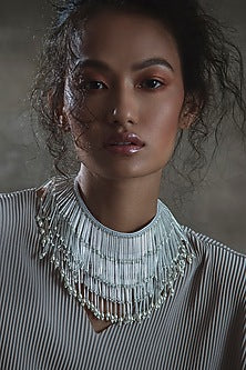 White Choker Necklace With Glass Hand Embroidery