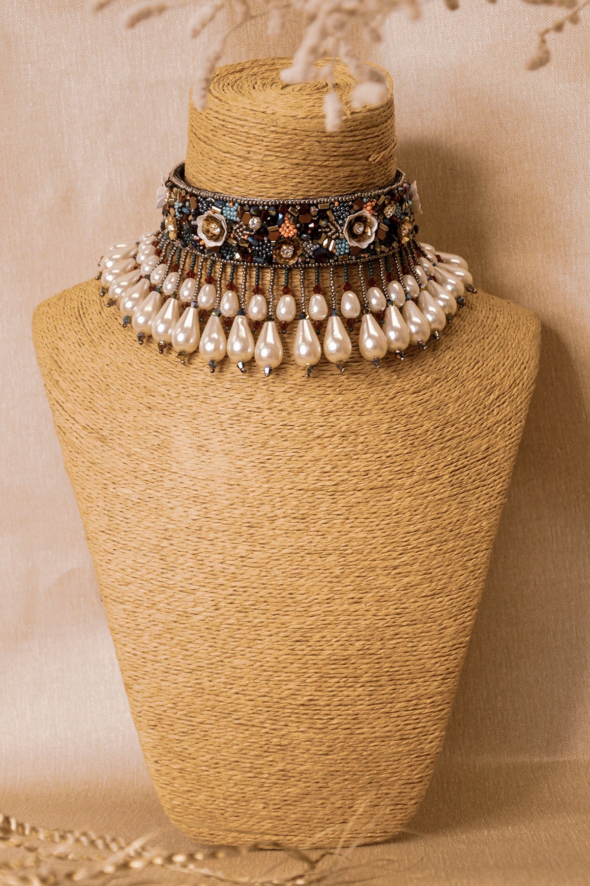 Multi Colored Glass Hand Embroidered Choker Necklace