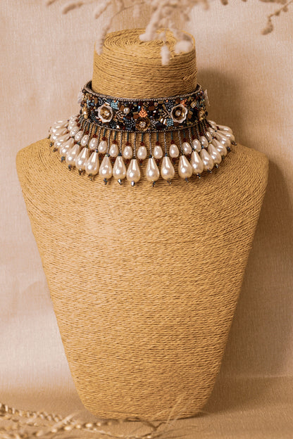 Multi Colored Glass Hand Embroidered Choker Necklace