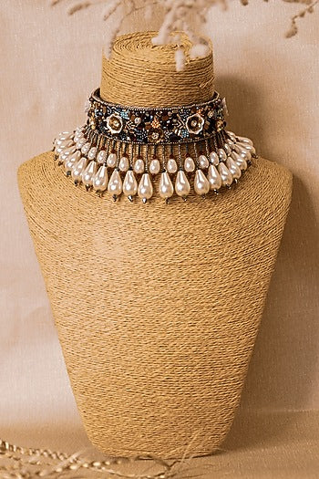 Multi Colored Glass Hand Embroidered Choker Necklace