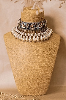 Multi Colored Glass Hand Embroidered Choker Necklace