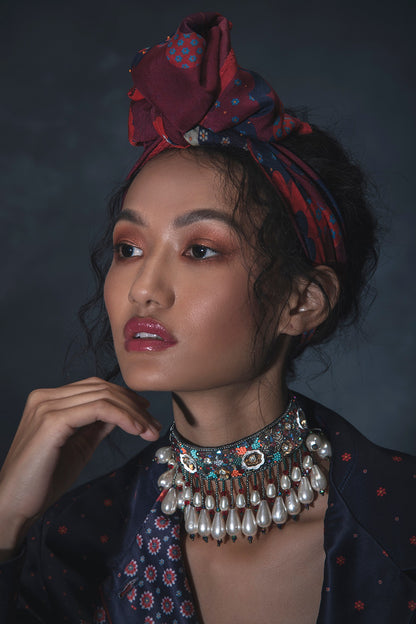 Multi Colored Glass Hand Embroidered Choker Necklace