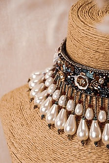 Multi Colored Glass Hand Embroidered Choker Necklace