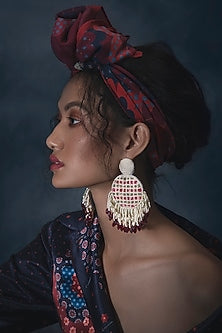 White Glass Hand Embroidered Earrings