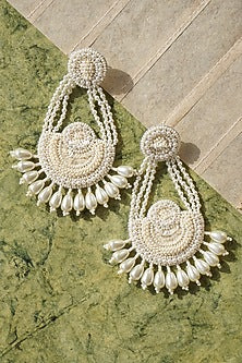 White Hand Embroidered Glass Earrings